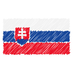 Hand Drawn National Flag Of Slovakia Isolated On A White Background. Vector Sketch Style Illustration. Unique Pattern Design For Brochures, Printed Materials, Logos, Independence Day