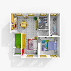 3d interior rendering of furnished home apartment