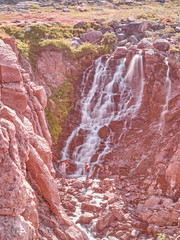 waterfall in the tundra. Teriberka. Russia
