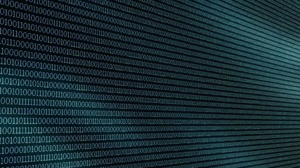 Binary code on dark background. Abstract backdrop of digital information, programming and cyberspace.