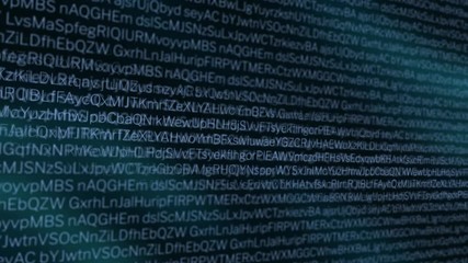 Changing random computer code on dark background. Abstract backdrop of economical information, business and digital finance.