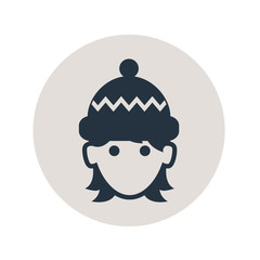 Icono plano mujer con gorro de lana en circulo gris
