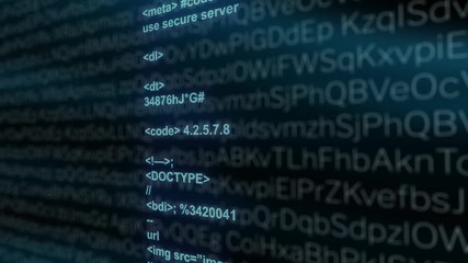 Changing random computer code on dark background. Abstract backdrop of economical information, business and digital finance.