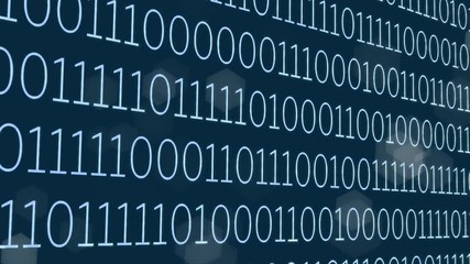 Binary code on dark background. Abstract backdrop of digital information, programming and cyberspace.