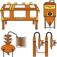 Distillery equipment vector set