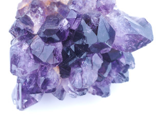 amethyst crystals on white background