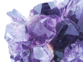 amethyst crystals on white background