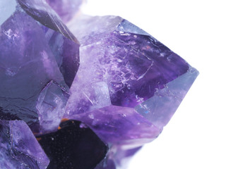 amethyst crystals on white background