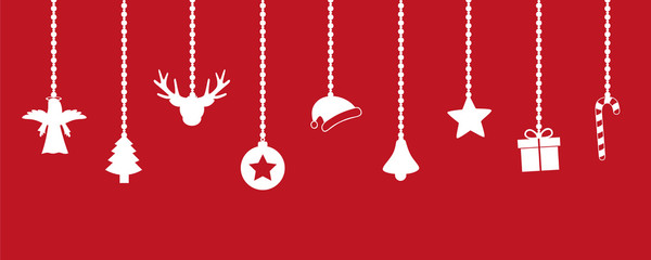 hanging christmas decoration on red background