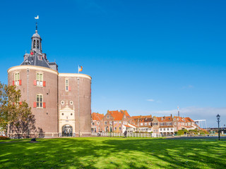 Drommedaris gate in harbour of city of Enkhuizen, North Holland, Netherlands