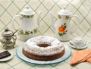 Chocolate fudge cake with icing sugar