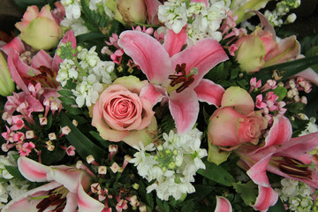 pink and white bridal arrangement