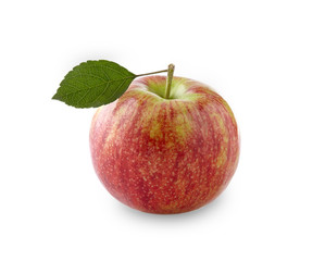 Red apple with leaf   on white background
