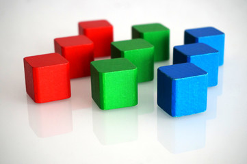 Naklejka premium RGB red green blue wooden toy blocks