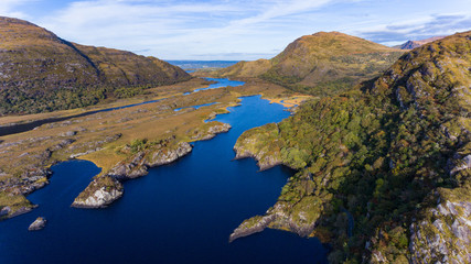 Naklejka premium Aerial view of Killarney National Park on the Ring of Kerry during autumn,County Kerry, Ireland