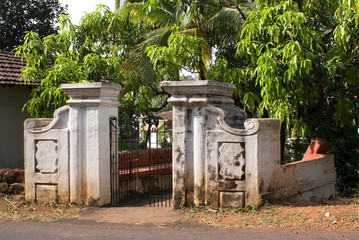 Gate of old traditional house in Goa state. India