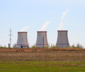 cooling tower of nuclear power plant and agriculture field