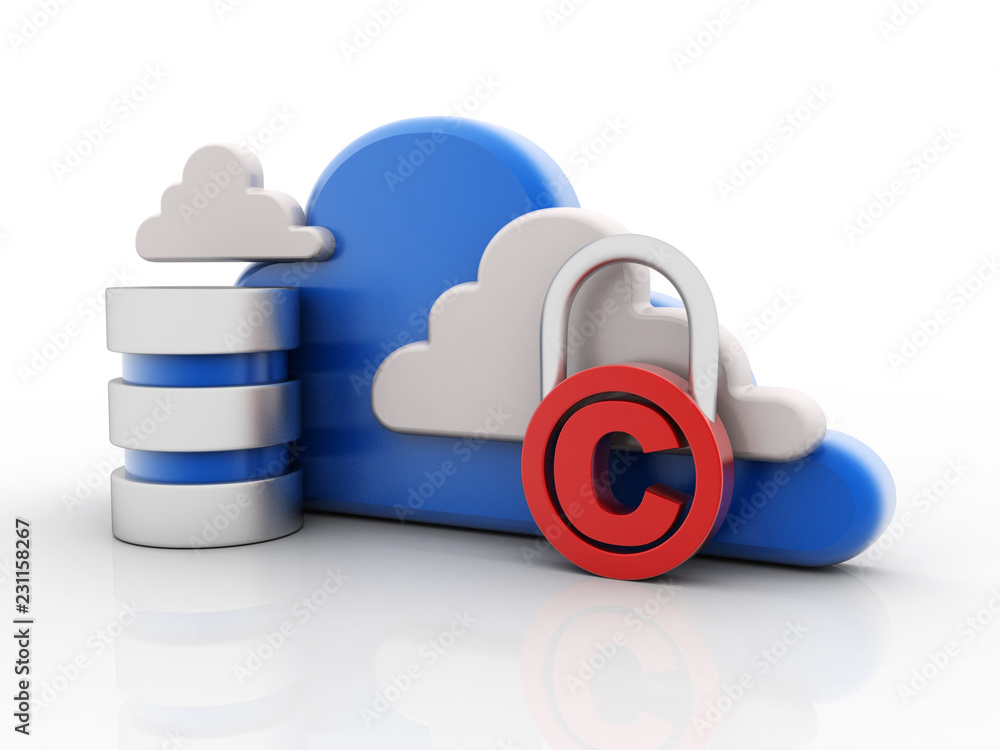 Poster 3d illustration copyright with cloud computing and data network