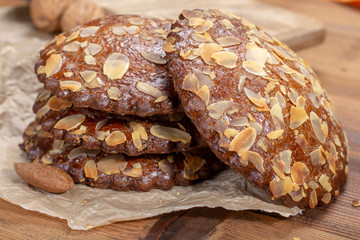 Sweet dessert for autumn season, Dutch filled cookies with marzipan and almonds