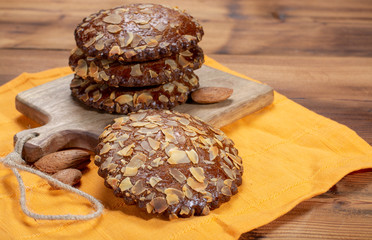 Sweet dessert for autumn season, Dutch filled cookies with marzipan and almonds