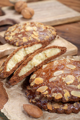 Sweet dessert for autumn season, Dutch filled cookies with marzipan and almonds