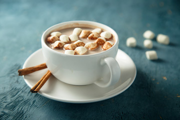 Hot chocolate with marshmallow and cinnamon