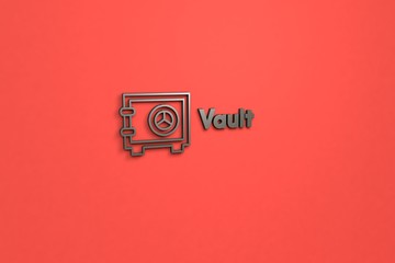 Illustration of Vault with brown text on red background