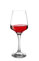 Glass with sweet tasty wine on white background