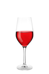 Glass with sweet tasty wine on white background