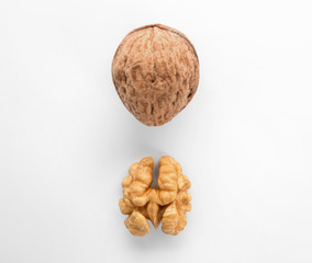 Tasty walnuts on white background