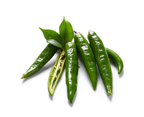 Fresh chili peppers on white background