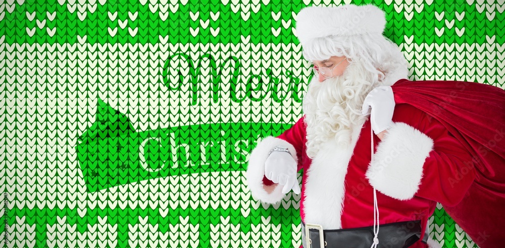 Poster composite image of festive santa claus checking time