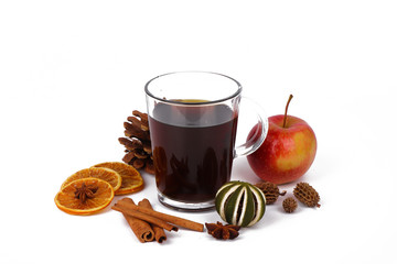 tea for christmas or mulled wine - isolated on white background