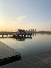 Fototapeta premium wooden pier at sunset