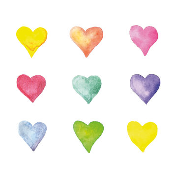 Vector illustration pattern with watercolor hearts. Vector design isolated on white background illustration