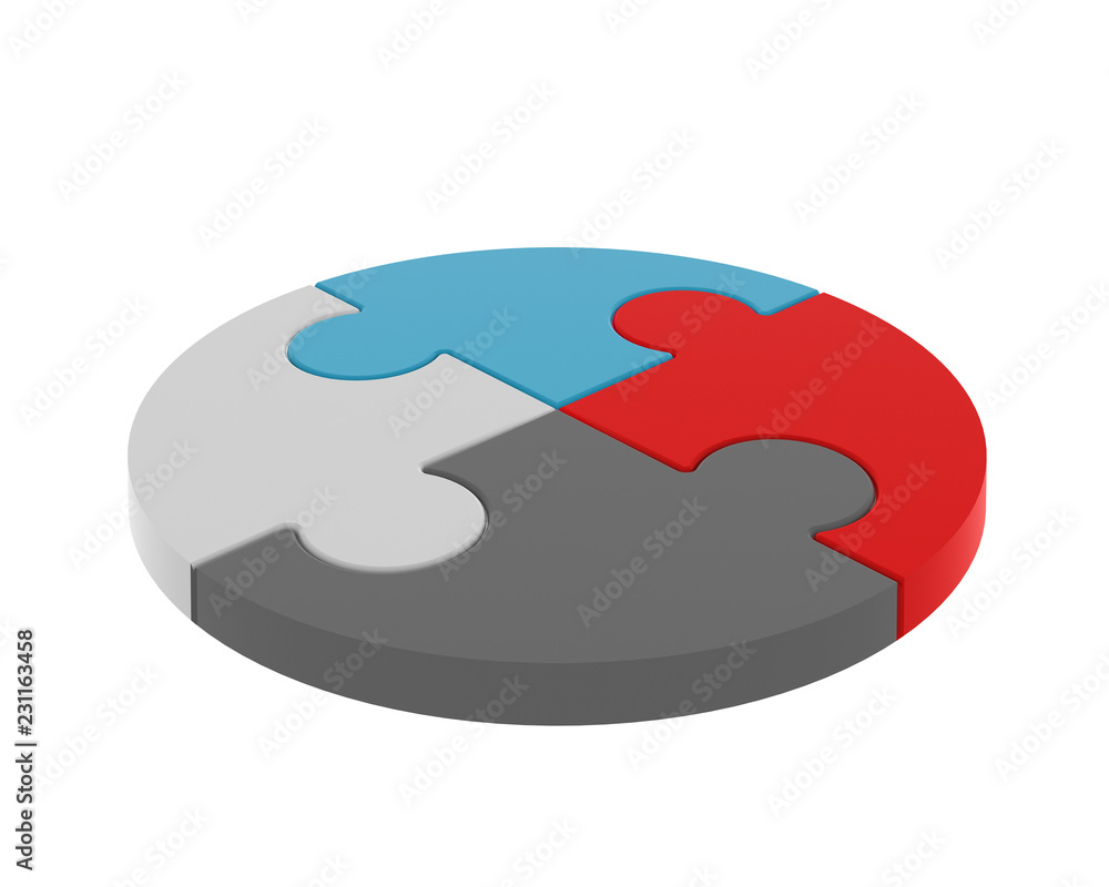 Poster colorful puzzle circle jigsaw pattern isolated on white background in business connection concept. 3