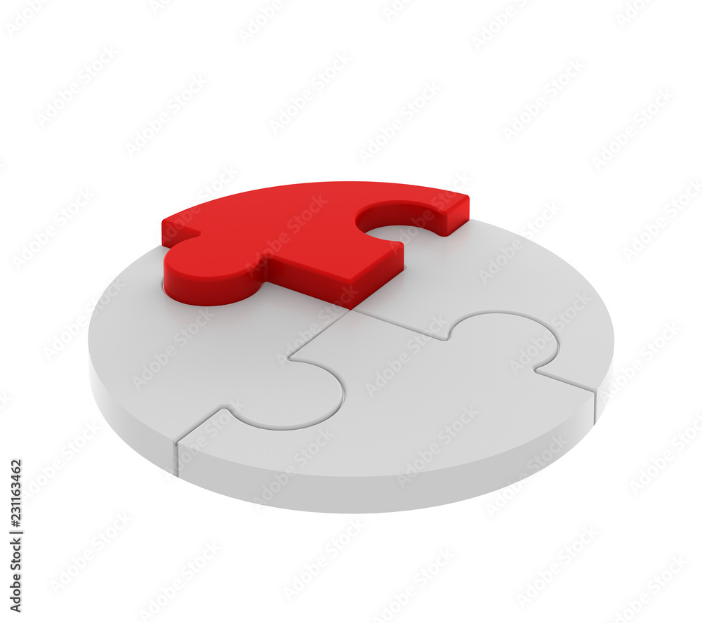 Poster red puzzle circle jigsaw pattern isolated on white background in business connection concept. 3d abs