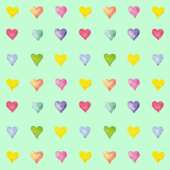 Vector illustration Seamless pattern with watercolor hearts. Vector design isolated on white background illustration