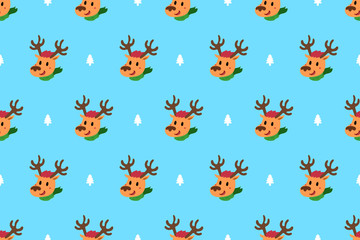 Vector cartoon happy christmas reindeer seamless pattern