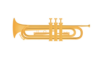 Trumpet vector illustration isolated on white background - Shiny brass music instrument.