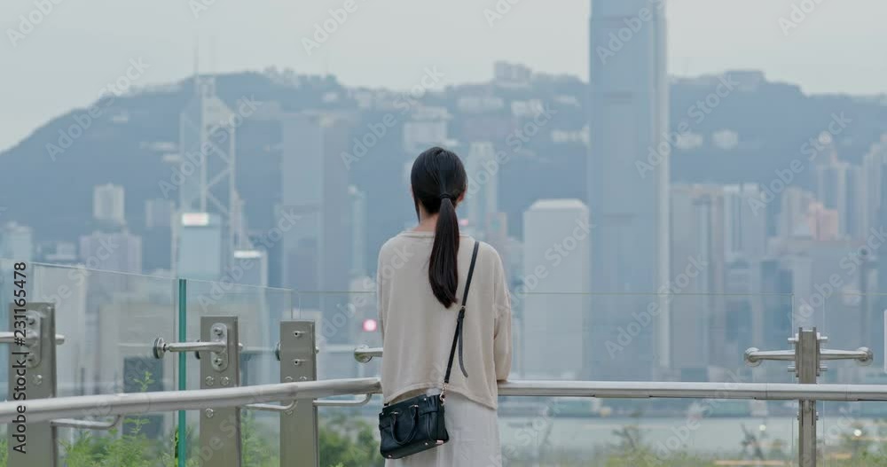 Canvas Prints travel woman enjoy the view in hong kong