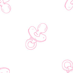 Baby nipple seamless pattern. Vector illustration seamless pattern of dummy for a child. Hand drawn pacifier.