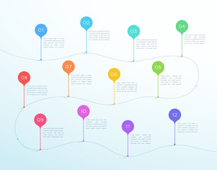 Timeline Vector Numbers 1 to 12 3d Shapes Infographic