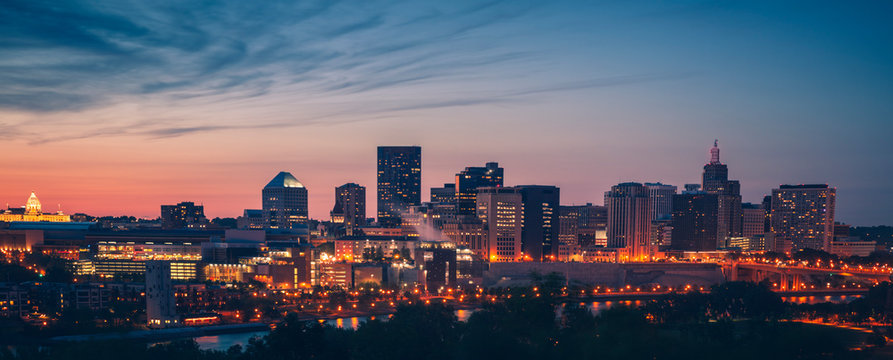 St Paul Photos Black and White: The St Paul Skyline at Night