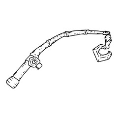 Fishing rod with crochet. Vector illustration fishing gear. Hand drawn.