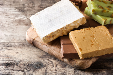 Christmas nougat on wooden table