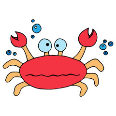 Crab icon. Vector illustration of cartoon crab. Hand drawn funny crab.