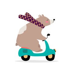 Cute bear on the motorcycle.