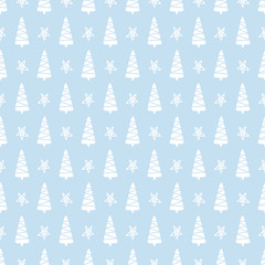 Winter forest tree doodles seamless pattern