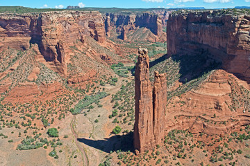 View of Spider Rock in Canyon du Chelley, Arizona, taken from the south rim viewpoint.